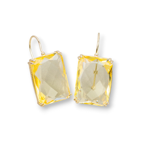 Bronze Leverback Earrings with Rectangle Crystals Set 18x38mm Yellow Topaz