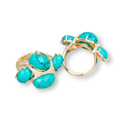 Bronze Ring With Cat's Eye And Zircons 23x30mm Adjustable Size Golden Magnesite Turquoise