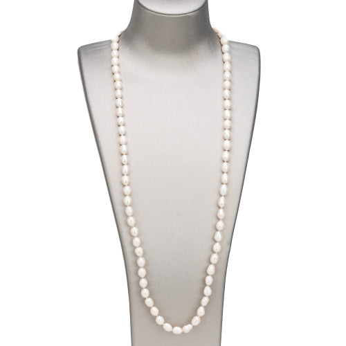 Collana Charlestone Di Perle Di Fiume Annodate 80cm Bianche