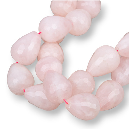 Rose Quartz Faceted Briolette Drops 18x25mm Milk