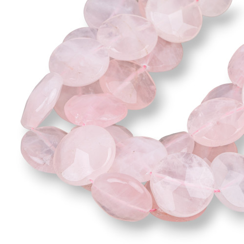 Quarzo Rosa Tondo Piatto Sfaccettato 30mm 10pz Chiaro