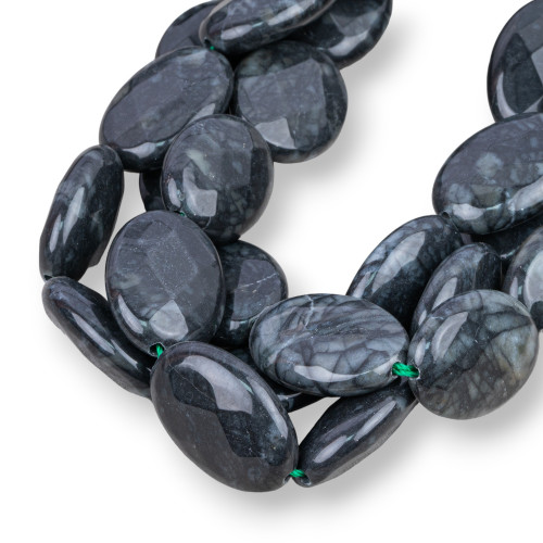 Oceanic Jasper Black Leopard Oval Flat Faceted 18x25mm