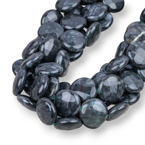 Black Leopard Oceanic Jasper Round Flat Faceted 15mm