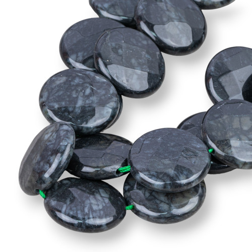 Black Leopard Oceanic Jasper Round Flat Faceted 25mm