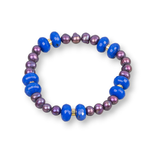 Bracciale Elastico Con Perle Di Fiume E Rondelle Di Giada Con Ematite Blu Viola