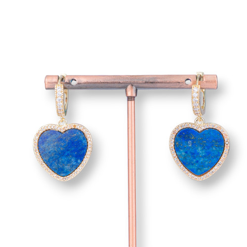 Bronze Stud Earrings With Natural Stone Cabochon Zircon Coure 21x36mm Lapis