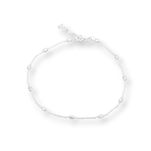 925 Silver Anklet With Chain And Faceted Cylinders 2.5x4mm Length 22cm 3cm Silver Plated