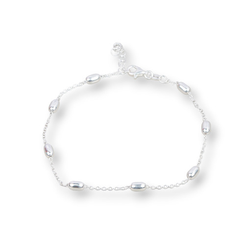 925 Silver Anklet With Forzatina Chain And Rice 4x6.5mm Length 22cm 3cm 2pcs Silver