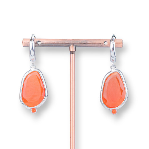 Juego de aretes de bronce con ojo de gato, 16x38 mm, rodiado en naranja