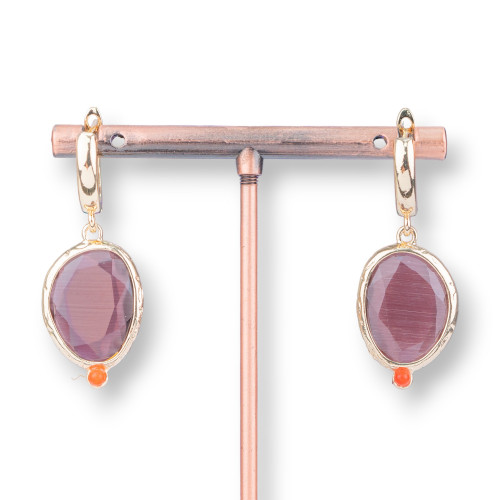 16x38mm Purple Cat's Eye Set Bronze Stud Earrings