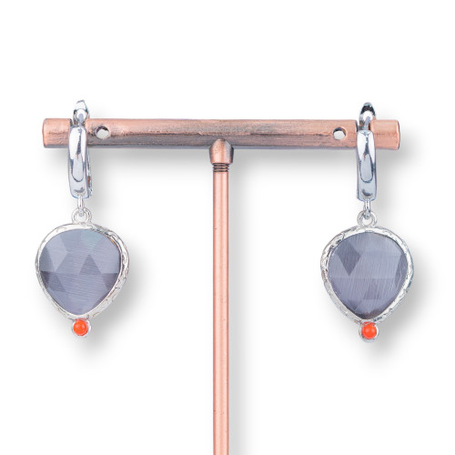 Boucles d'oreilles clous en bronze avec ensemble oeil de chat 17x35mm gris