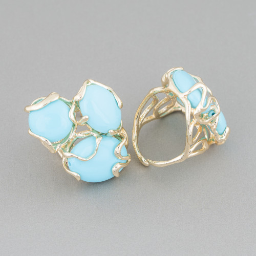 Bronze Ring With Semi-precious Stones 32x36mm Adjustable Size Golden Turquoise Paste
