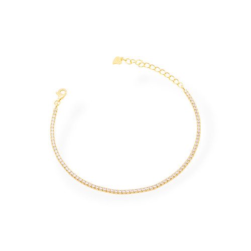 Bracciale Di Argento 925 Tennis Con Zirconi 02mm Dorato   Bianco Con Chiusura Moschettone 1pz