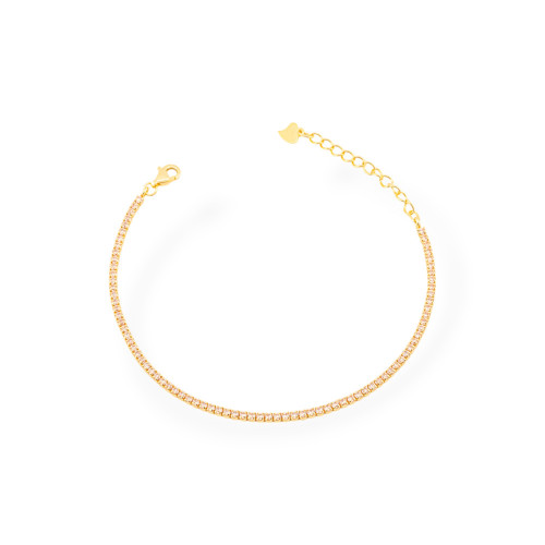 Bracciale Di Argento 925 Tennis Con Zirconi 02mm Dorato   Champagne Con Chiusura Moschettone 1pz