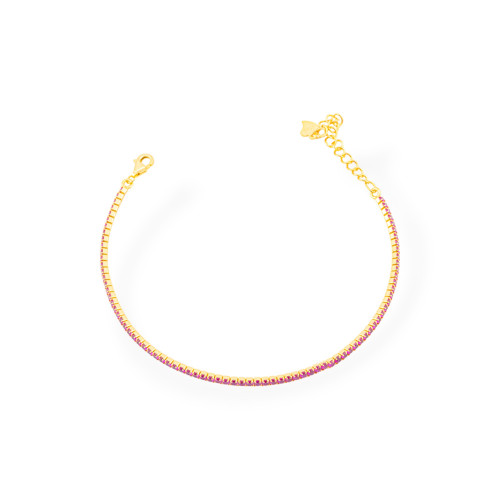 Pulsera Tennis De Plata 925 Con Circonitas 02mm Rubí Dorado Rojo Con Cierre Mosquetón 1ud