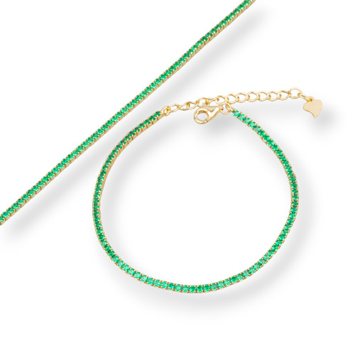 925 Silver Tennis Bracelet With Zircons 02mm Golden Emerald Green With Lobster Clasp 1pc
