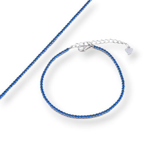 Bracelet Tennis Argent 925 Avec Zircons 02mm Rhodié Bleu Saphir Avec Fermeture Mousqueton 1pc