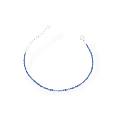 Bracciale Di Argento 925 Tennis Con Zirconi 02mm Rodiato Blu Zaffiro Con Chiusura Moschettone 1pz