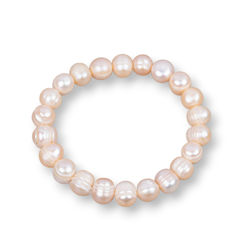 Bracelets extensibles de perles d'eau douce 9-10mm rayé rose