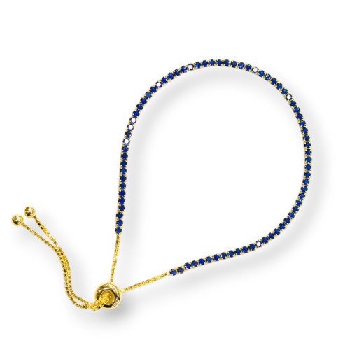 Bracciale Di Argento 925 Tennis Con Zirconi 02mm Dorato Blu Zaffiro Con Misura Regolabile 1pz