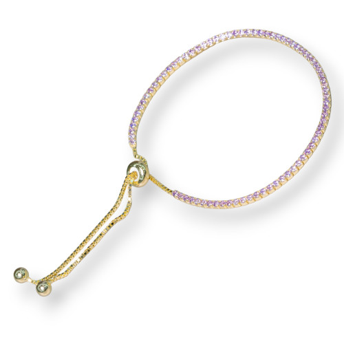 Bracelet Tennis en Argent 925 avec Zircons 02mm Lavande Dorée avec Taille Ajustable 1pc