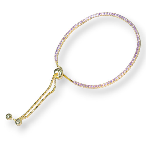 Pulsera Tennis Plata 925 Con Circonitas 02mm Dorado Lavanda Con Tamaño Ajustable 1ud