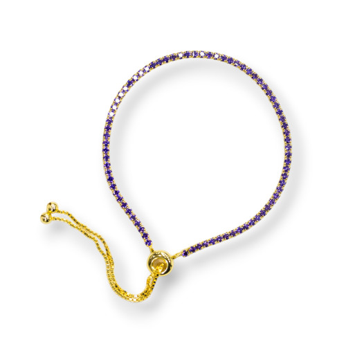 Bracelet Tennis en Argent 925 Avec Zircons 02mm Doré Violet Avec Taille Ajustable 1pc