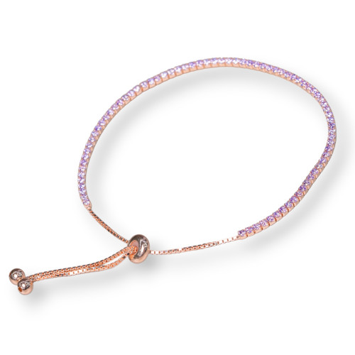 Pulsera Tennis Plata 925 Con Circonitas 02mm Oro Rosa Lavanda Con Tamaño Ajustable 1pz