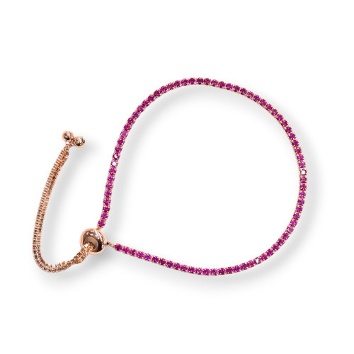 Bracciale Di Argento 925 Tennis Con Zirconi 02mm Oro Rosa Rosso Rubino Con Misura Regolabile 1pz