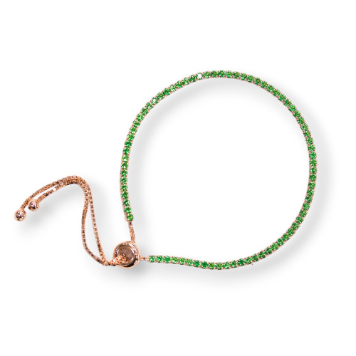 Pulsera Tennis de Plata 925 con Circonitas 02mm Oro Rosa Verde Esmeralda con Tamaño Ajustable 1pz