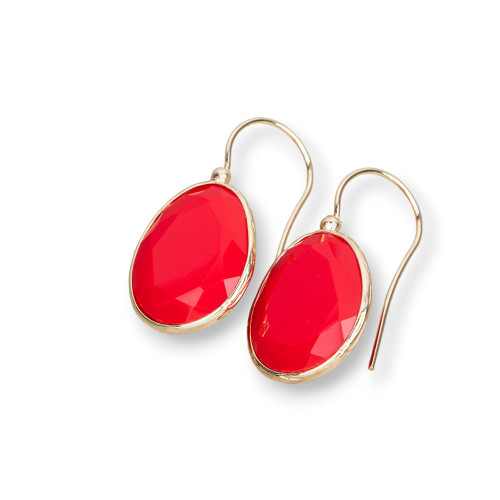 Bronze Leverback Earrings with Cat's Eye Mango Edged 18x36mm 1 Pair Full Red