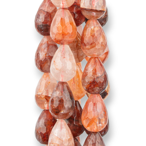 Light Red Hematoid Quartz Faceted Briolette Drops 13x18mm