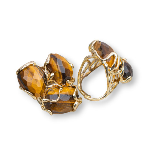 Bronze Ring With Semi-precious Stones 32x36mm Adjustable Size Golden Tiger Eye