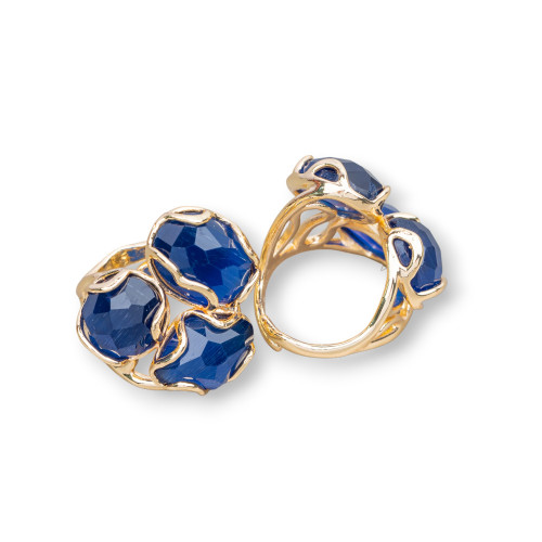 Anello Di Bronzo Con Occhio Di Gatto 25x27mm Misura Regolabile Dorato Blu Intenso