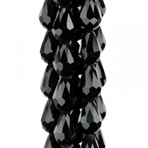 Gotas Briolette Facetadas de Cristal Negro 10x15mm
