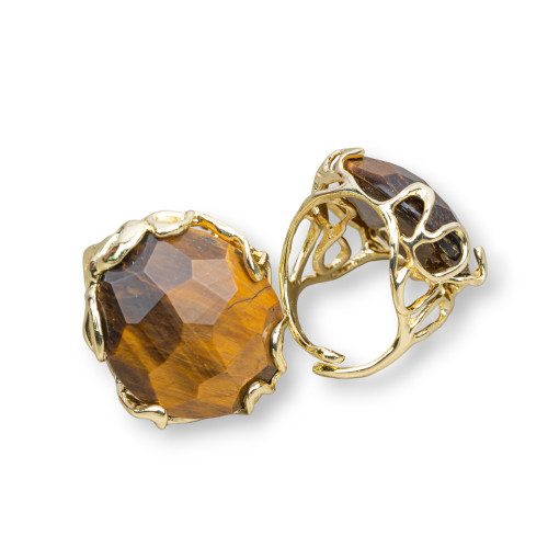 Bronze Ring With Irregular Natural Stone 28x32mm Adjustable Size Golden Tiger Eye 2