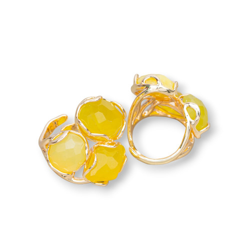 Χάλκινο δαχτυλίδι με φυσικές πέτρες 25x27mm Ρυθμιζόμενο μέγεθος Χρυσοκίτρινο Jade