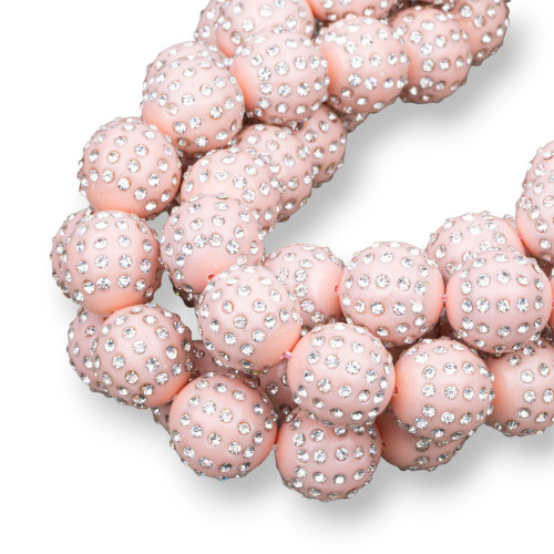 Palline 2 Fori Con Strass 12mm Pasta Di Corallo Rosa 1 Filo