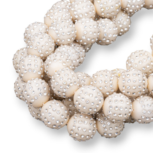 Palline 2 Fori Con Strass 14mm Pasta Di Osso 1 Filo