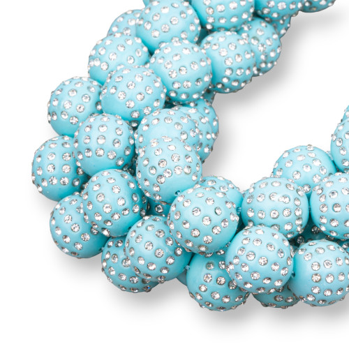 2 Hole Balls With Rhinestones 16mm Turquoise Paste 1 Strand