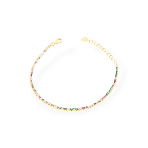 Bracciale Di Argento 925 Tennis Con Zirconi 02mm Dorato Multicolor Con Chiusura Moschettone 1pz