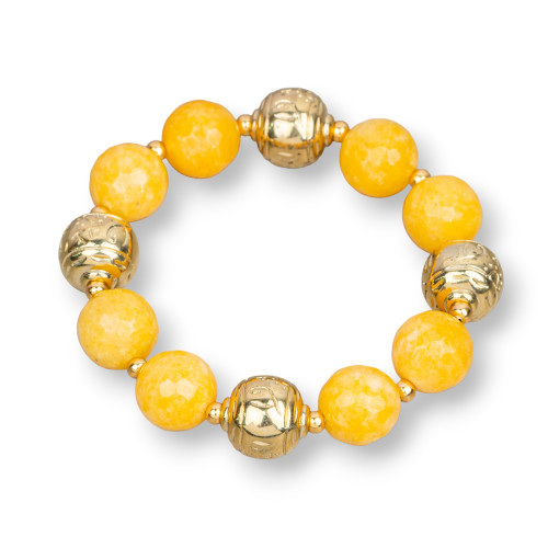 Stretch Bracelets Of 14mm Semi-precious Stones And Yellow Golden Components