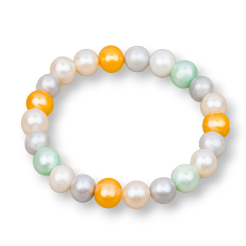 Elastic Bracelet of Round River Pearls 9.5-10mm Multicolor MOD2