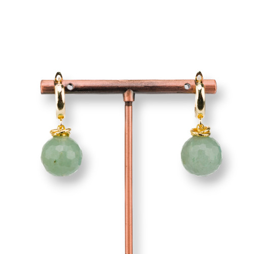 14mm Faceted Green Aventurine Gemstone Ball Bronze Stud Earrings