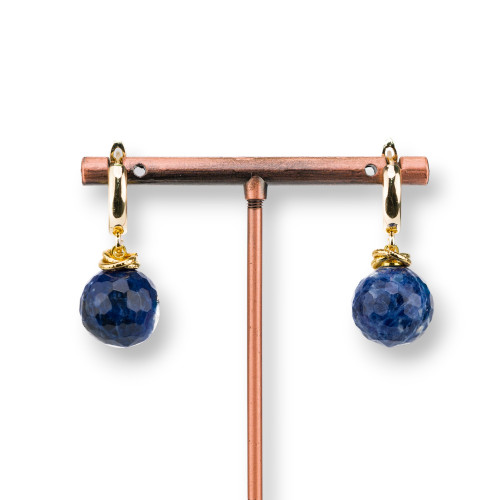 Orecchini A Perno Di Bronzo Con Sfera Di Pietre Dure Sfaccettato 14mm Sodalite