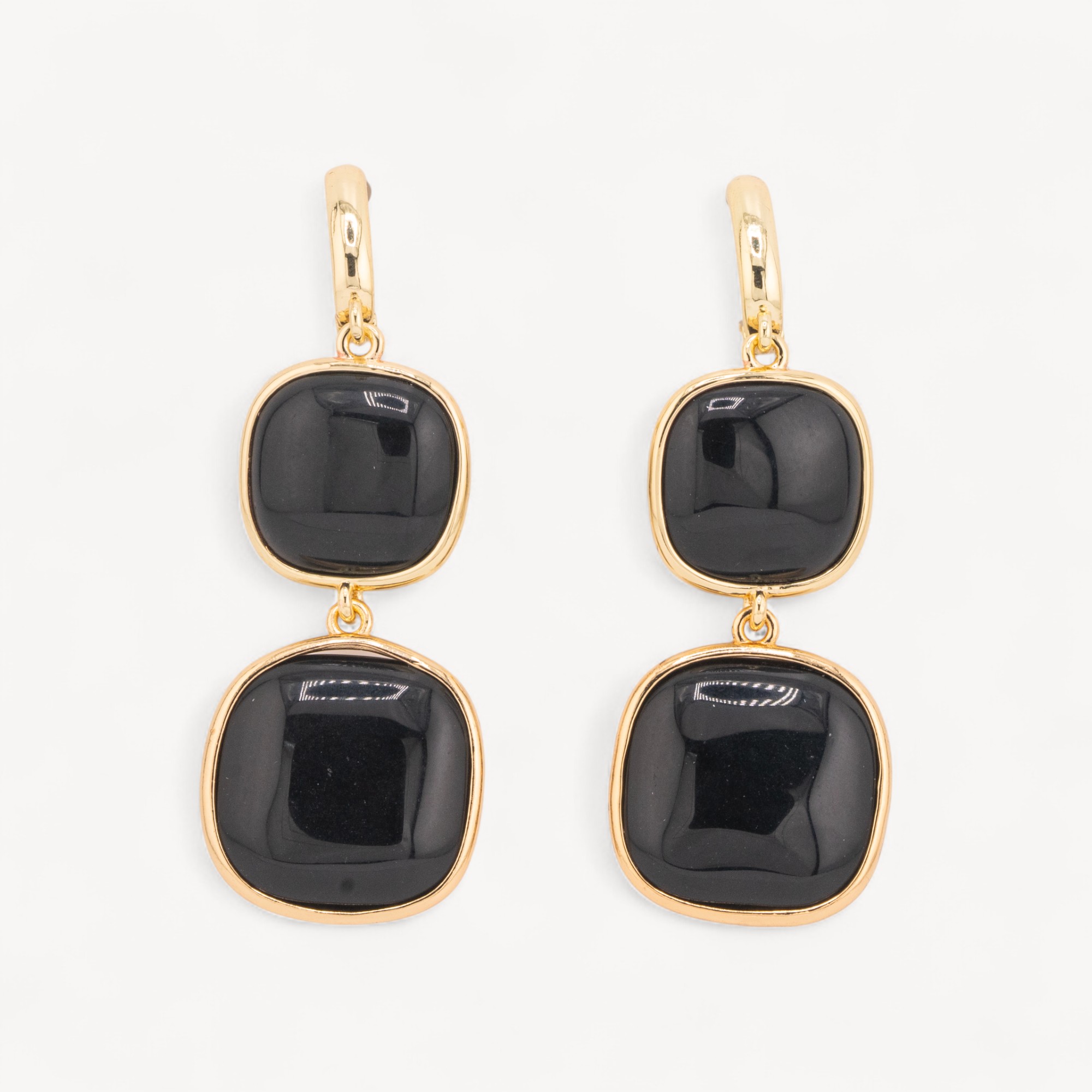 Orecchini Di Bronzo A Perno Con Occhio Di Gatto Doppio Quadratino 22x60mm Nero