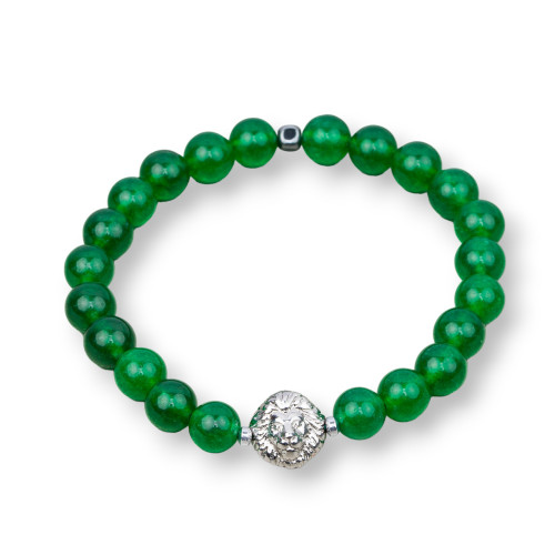 Elastic Bracelet of Semi-precious Stones 08mm with Hematite Men's Line MOD4 Green Jade