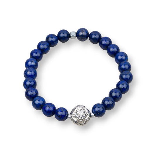 Bracelet Élastique de Pierres Semi-précieuses 08mm avec Hématite Ligne Homme MOD4 Lapis Lazuli