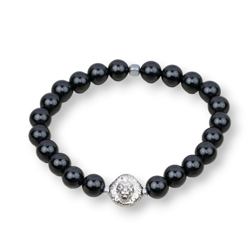 Pulsera Elástica en Piedras Semipreciosas 08mm con Hematites, Línea Hombre MOD4 Onyx