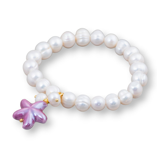 Bracelet Bijoux avec perles d'eau douce de 10 mm et pendentif étoile de mer en céramique MOD1